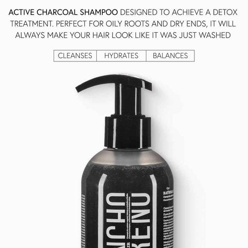 MONCHO MORENO BATHMAN Detox Hair Shampoo - Clarifying Shampoo for Oily Roots & Dry Ends - Activated Charcoal & Wheat Protein - Sulfate-Free Detox Shampoo for Scalp Care & Deep Clean Hair (8.8 oz)