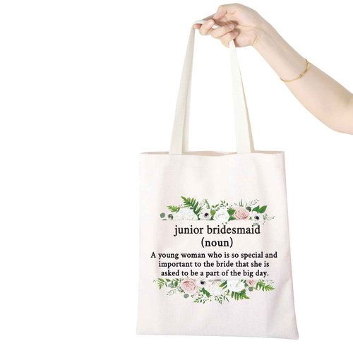 WCGXKO Junior Bridesmaid Gift Maid of Honor Proposal Gift Wedding Day Zipper Pouch Makeup Bag For Bridesmaid (Junior Bridesmaid tote)