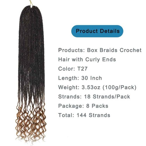 144 Strands Goddess Crochet Box Braids with Curly Ends 30 Inch Pre Looped Box Braids Crochet Hair 8 Packs Curly Crochet Braids for Black Women