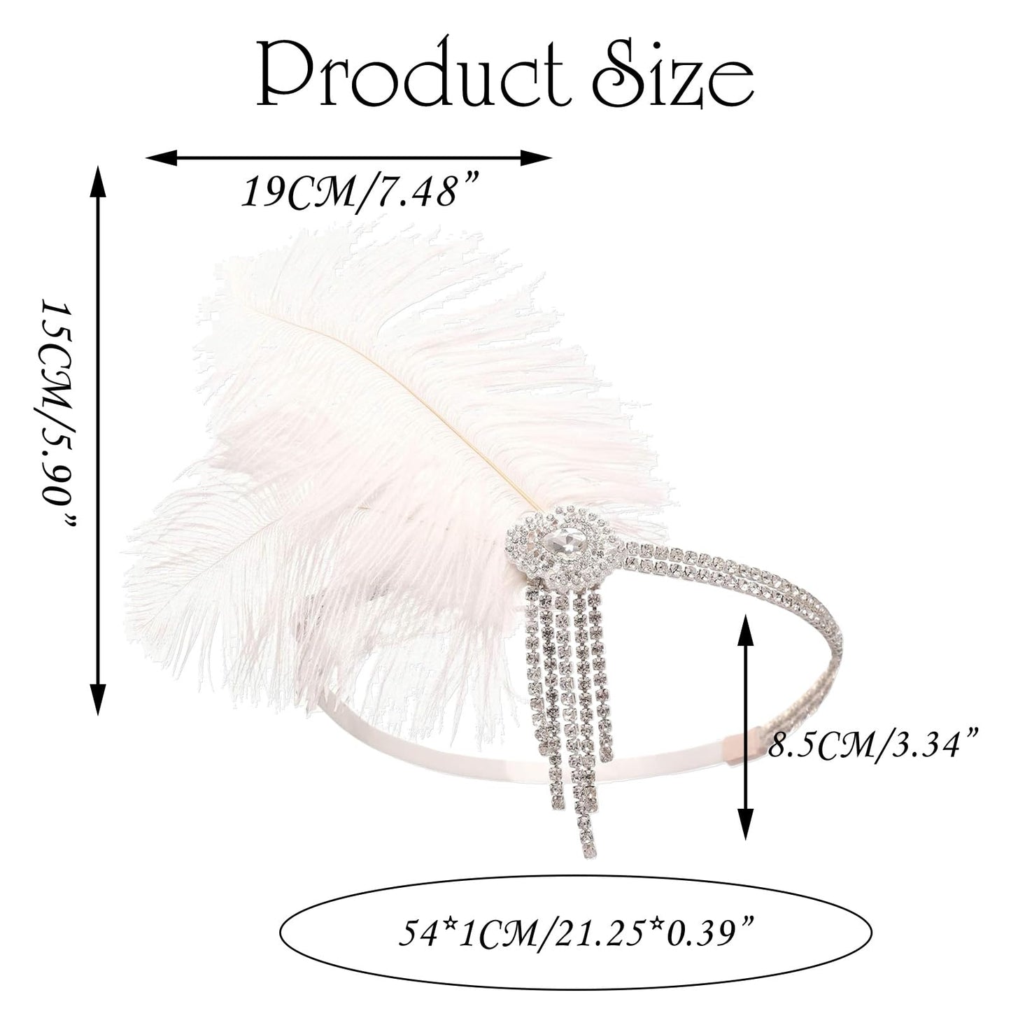 NAISKA 1920s Flapper Feather Headpiece Great Gatsby Rhinestone Tassel Headbands Vintage Roaring 20s Showgirl Gatsby Hair Accessories for Women and Girls