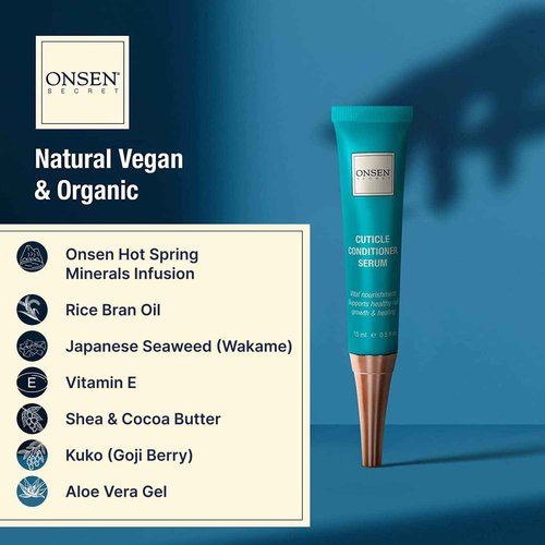 Onsen Secret Cuticle Conditioner Cream 15ml, 3 Way Japanese Nail Buffer Block, 6pcs Nail File Dual Grit. Cuticle Oil Nail Care Serum Sooth, Repair & Strengthen Cuticles & Nails + Shape & Shine Kit