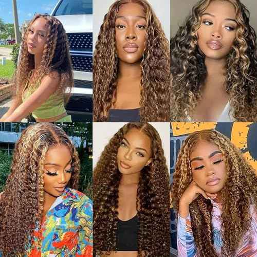 Honey Blonde Human Hair Color 30 Kinky Curly Bundles Brazilian Virgin Hair P27/30 Color 2 Tone #27 Honey Blonde Mixed With #30 Light Brown Bundles 26 28 30 Inch