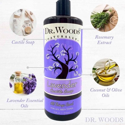 Dr. Woods Lavender Liquid Castile Soap - Castile Soap with Pure Lavender Oil, Body Wash for Men and Women, Natural Cleanser for Face, Hands, and Body - 32 Fl Oz, Pack of 3