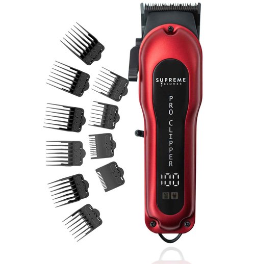 Supreme Trimmer Pro Clipper All Metal w/Fade Blade | 300 Min Run Time Professional Clipper Set, Cordless Beard Trimmer | STC5030 Red