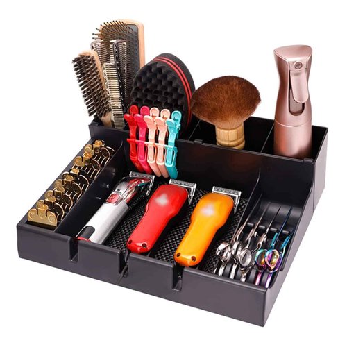 BIUDECO Barber Clipper Tray Organizer Portable Haircut Tools Keeper for Salon Hair Clippers Holder with Multiple Compartments Station Organizer for Hair Cutting Tools