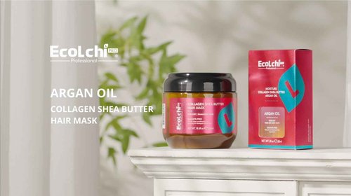 ECOLCHIPRO Ecolchi Hair Mask Argan Oil Set Deep Repair Conditioning Collagen Hair Treatment for Dry and Damaged Hair All Hair Types 550ml+60ml 18.6floz + 2floz