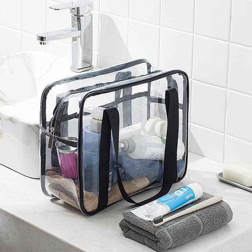 SxoSyo Clear Makeup Bags Large Travel Toiletry Bag for Women Transparent Bag Clear Cosmetic Bags with Handle Bathroom Organizer (black)