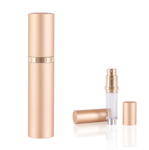 AricizBeauty Travel Refillable Perfume Fragrance Atomizer 0.17fl.oz/5ml. Cologne Pocket Recyclable Portable Sprayer Bottle. Mini Scent Pump Case Dispenser Perfume Container.Travel friendly (GOLD)