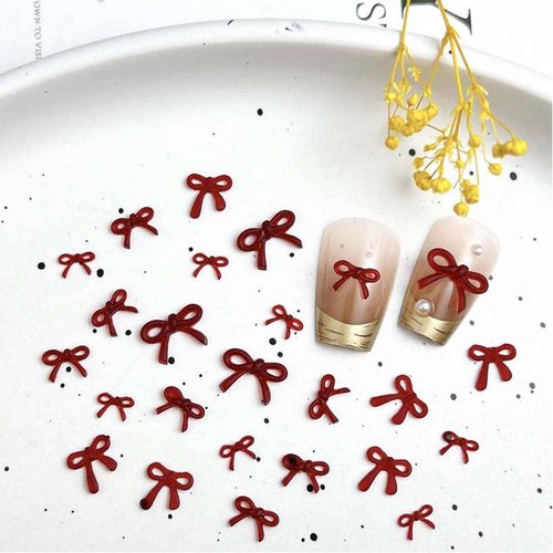 12Grid Bow Nail Charms 3D Red Bowknot Nail Art Rhinestone Design Nail Supplies Cute Nail Art Charms Mini Nail Bows Accessories for Women Manicure DIY Jewels Decoration