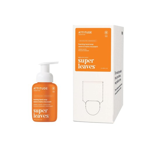 Bundle of ATTITUDE Foaming Hand Soap, EWG Verified, Dermatologically Tested, Plant and Mineral-Based, Vegan Personal Care Products, Orange Leaves, 10 Fl Oz + Bulk Refill, 67.62 Fl Oz