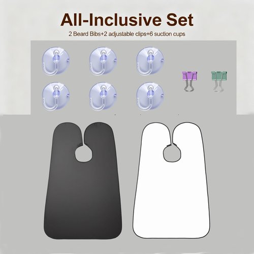 2 Pack Beard Bib Apron for Men, Hair Catcher for Shaving & Trimming with Suction Cups – Practical & Funny Shaving Accessory Gift for Husband, Dad, or Boyfriend (Black and White)