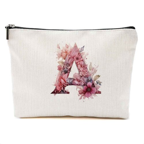 DHKG Initial Makeup Bag Personalized Cosmetic Bag Monogrammed Gifts for Women Girls Bride Friend Travel Organizer Zipper Pouch Teacher Gifts Mothers Day Birthday Bridal Shower Gifts, Pink Letter A