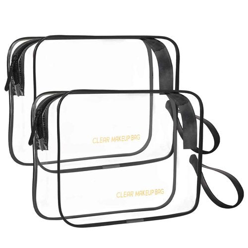 Icramsy Clear Makeup Bag,2 Pack TSA Approved Toiletry Bag Travel Toiletry Bag Hanging Makeup Cosmetic bag for Women Men (Black).
