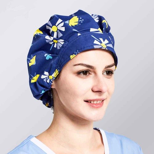 1pc Women's Bouffant Scrub Cap for Long Hair Ladies, Navy Dandelion, Free size