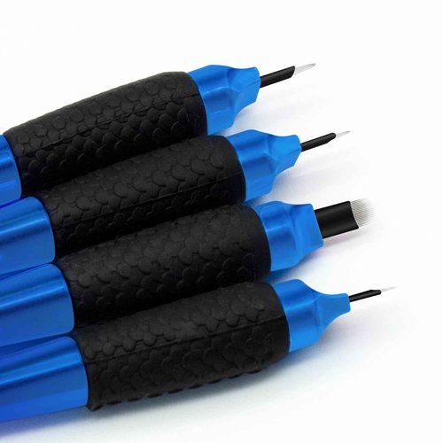 PMUBEAUTY 10Pcs Disposable Microblading pen sterilized 18 U-shaped 0.15mm Nano Blade Manual Eyebrow Pen Comfortable Rubber Grip with Pigment Sponge for Eyebrow Tattoo Permanent Makeup (18U 0.15mm)