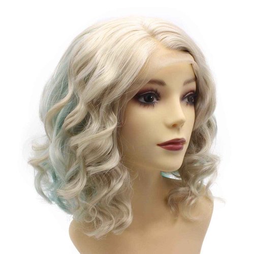 iwonawig Shoulder Length Blue Gray Ombre Wavy Wig Heat Resistant Synthetic Lace Front Wig
