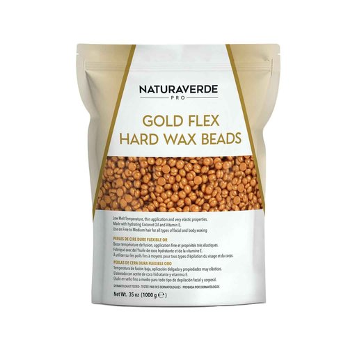 NaturaverdePro Gold Flex Hard Wax Beads, Body and Facial Hair Removal, Brazilian Bikini Wax for Women with Soothing Coconut Oil - 2.2 lbs