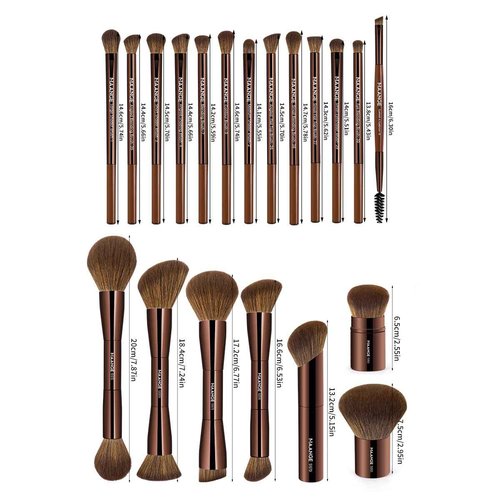 MAANGE 20 PCS Foundation Makeup Brush Set, Double-ended Kabuki Brush Contour for Liquid Powder Concealer Cream Blending Blush Makeup Tools (Brown)