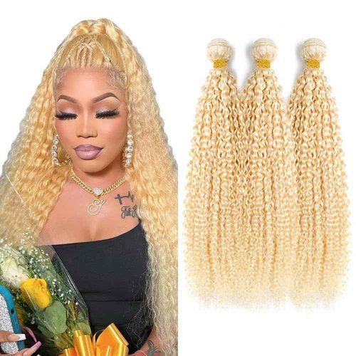 613 Bundle Blonde Kinky Curly Human Hair Weave 28 28 28 Inch Brazilian Unprocessed Virgin Hair 3 Bundles Blonde Kinky Curly Human Hair Extensions