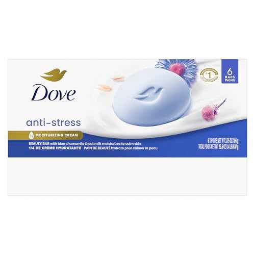 "Dove Anti-Stress Blue Chamomile And Oat Milk Moisturizes to Calm Skin Soap 106g Pack Of 6