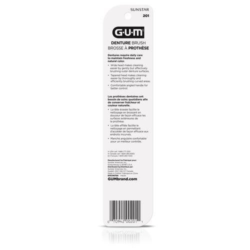 GUM Denture Brush - Dual Headed Hard Bristle Toothbrush for Dentures & Acrylic Retainers - Dentist Recommended Denture Cleaner 1ct (Pack of 6)