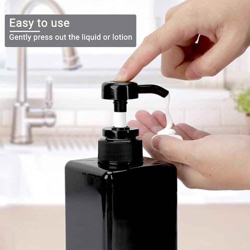 Amorettise 6 Pack Shampoo and Conditioner Dispenser Bottles, 4 Pack 22 Oz & 2 Pack 8 Oz Refillable Square Plastic Pump Bottles for Dispensing Lotions, Shampoo, Conditioner, and Body Wash (Black)