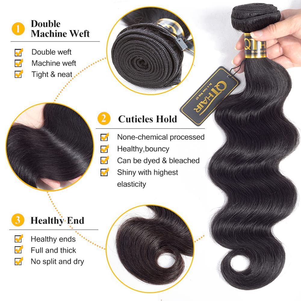 QTHAIR 14A Brazilian Virgin Body Wave Hair Bundle 28 28inch Natural 100% Unprocessed Brazilian Virgin Hair Body Wave Long Hair Bundles Weave