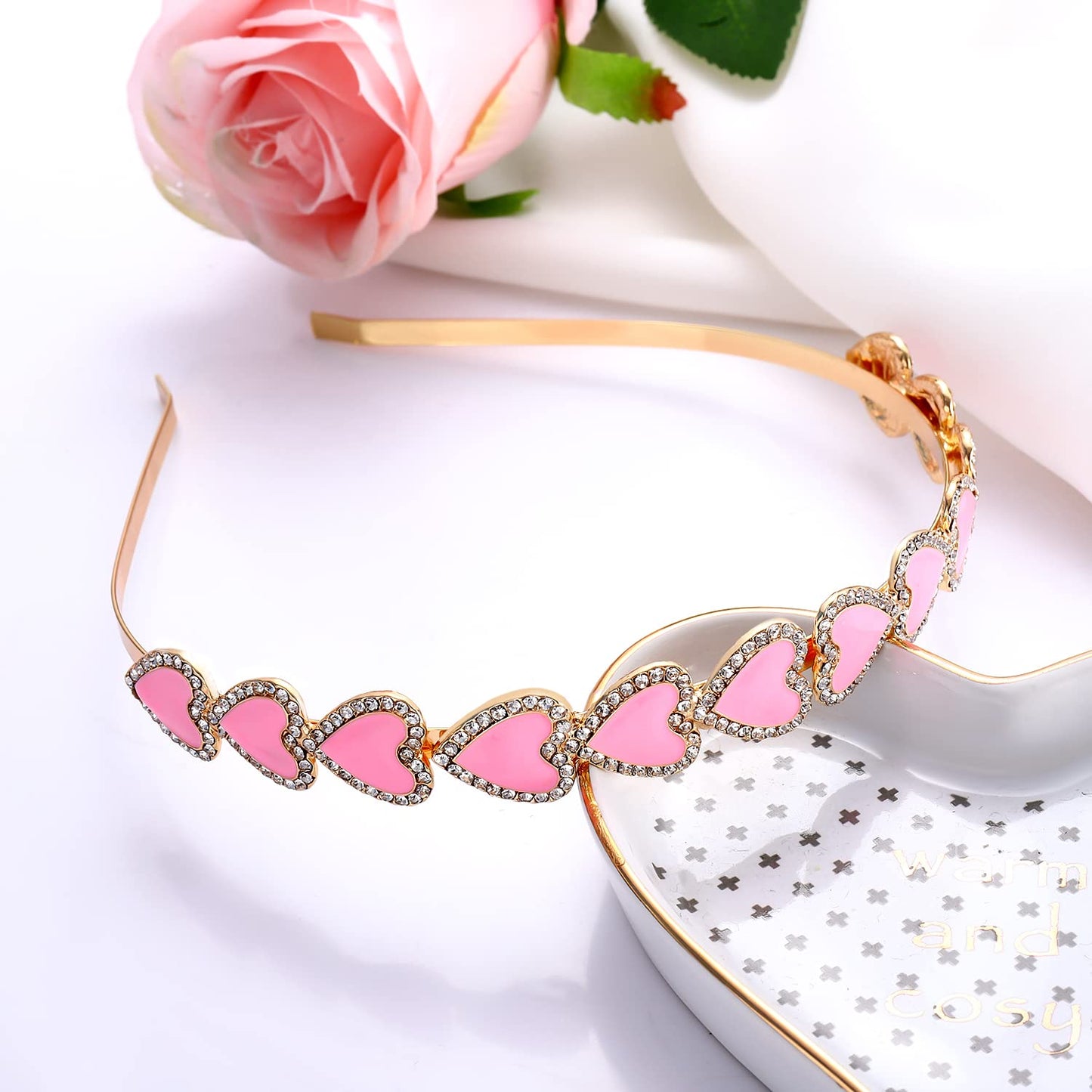 PHALIN 3PCS Valentine’s Day Heart Headbands for Women Glitter Rhinestone Heart Hairbands Sweet Love Heart Hair Hoop Festive Hair Accessory Gifts(3PCS Rhinestone Headband)