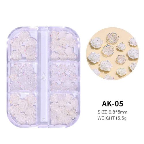 2 Boxes 3D Flower Nail Charms for Acrylic Nails, 12 Grids 3D Nail Art Flowers, Light Change Spring Summer Acrylic Flowers for Nails with Pearls Manicure DIY Nail Decorations (Camellia)