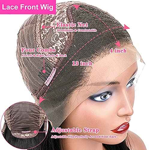 16 Inch Kinky Straight Human Hair Wigs, 13x4, 180% Brazilian Remy Hair, Yaki Lace Front Wig for Women