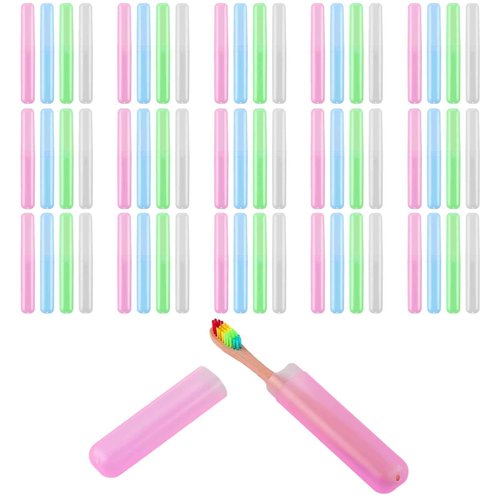 Lnrueg 60PCS Portable Travel Toothbrush Holder Case, Plastic Toothbrush Case, Toothbrush Cases for Indoor, Outdoor, Travel, Camping, School, and Home Use