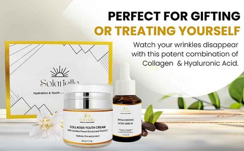 "SOLARIELLE Anti-Aging Skincare Set | Hyaluronic Acid Serum & Collagen Cream | Face & Neck Duo for Wrinkle Reduction | Natural Peptide Formula"