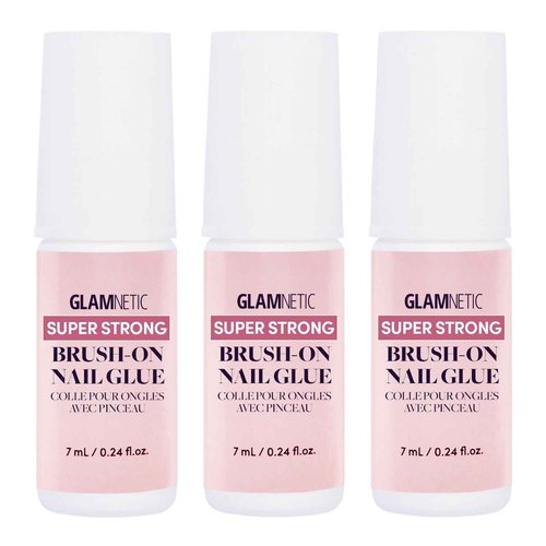 Glamnetic Super Strong Brush On Nail Glue (3 Bottles) | Brush Tip Applicator, Mess Free, Travel Friendly, Vegan | Durable & Long-Lasting | .24 fl. oz.