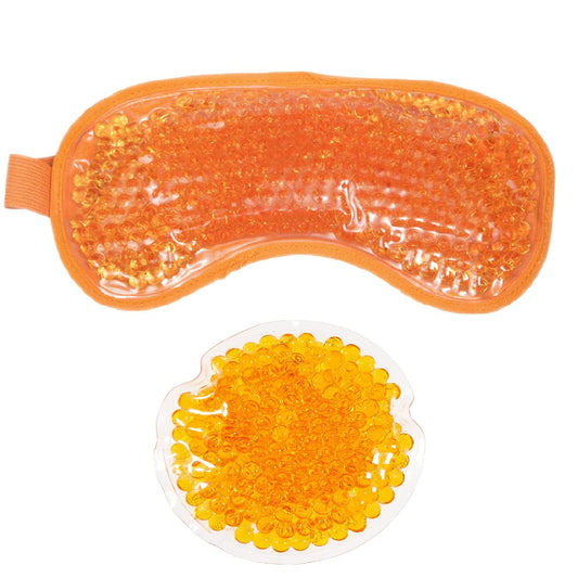 HOT +Cold Aqua Pearls Plush Eye Mask with Soft Plush Backing and Fully Adjustable Strap, Bonus Mini Round pad-2PACKS(Orange, Eye Mask+ Mini Round Pad)