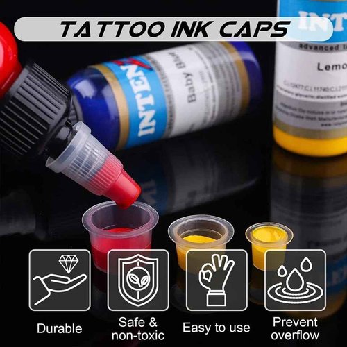 Tattoo Ink Caps Kit - Yuelong 300pcs Mixed Tattoo Caps with 2 Cups Holder Kit Disposable Pigment Caps Cups Plastic Permanent Makeup Ink Cups Holder Container Caps Tattoo Ink Supplies