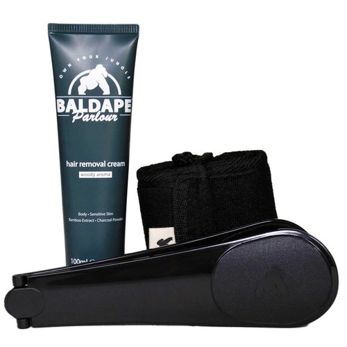 Bald Ape Parlour BALDAPE PARLOUR Body & Back Hair Removal Kit with Men's Depilatory Cream, Extendable Applicator & Loofah for Smooth, Hair-Free Results
