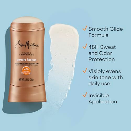 SheaMoisture Antiperspirant Deodorant Stick Even Tone Vitamin C & Niacinamide 2 Count for 48HR Sweat & Odor Protection with No Parabens & No Mineral Oil 2.6 oz