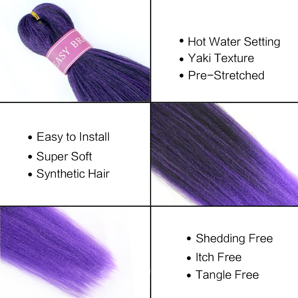 AQINBEL 8PCS/Pack 26 Inches Pre-stretched Braiding Hair Itch Free Synthetic Fiber Crochet Twist Braids Yaki texture Braiding Hair Extensions (1B/Purple#)