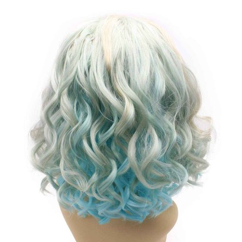 iwonawig Shoulder Length Blue Gray Ombre Wavy Wig Heat Resistant Synthetic Lace Front Wig