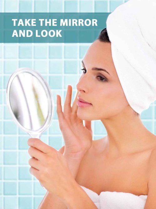 Macaki Hand Mirror, Double-Sided 1X/5X Magnifying Mirror with Handle, Acrylic, 8.3" L x 4.5" W, Clear, Pack of 1