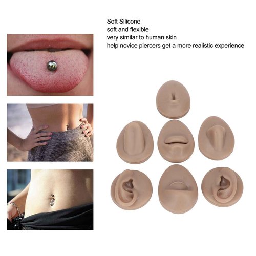 Soft Silicone Flexible Model Body Part Displays Set, Silicone Tongue Mouth Navel Ear Model for Piercing Practice and Jewelry Display Acupuncture Teaching Tool, Education (Dark