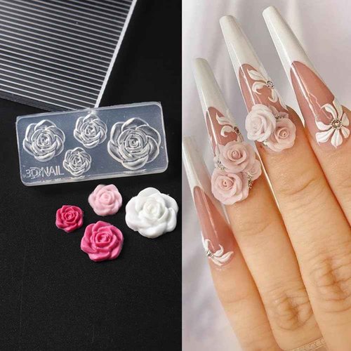 4pcs Silicone Nail Molds Small Flower Mould 3D Gel Nail Art Carving Templates Spring Summer Floral Manicure Tools