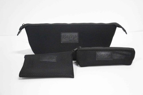 Kat Myhr Neoprene Washable Travel Makeup & Cosmetic Bag Set, 2 Air Mesh Pouches,100% Neoprene Toiletry Bag, Large Water Resistant Travel Bag for Toiletries, Makeup Cosmetic Travel Bag (Jet Black)