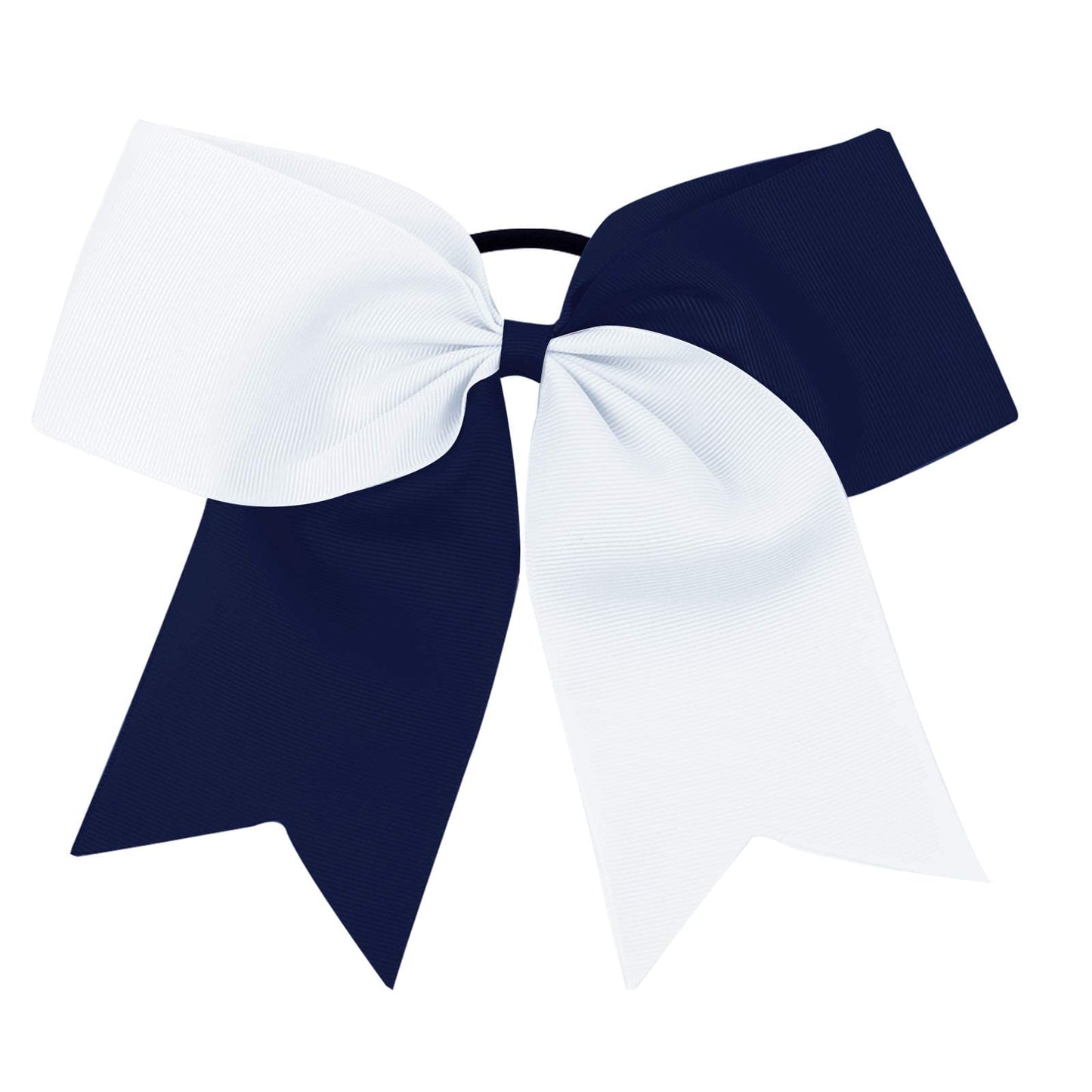 16PCS 8" Large Cheer Hair Bows Ponytail Holder Elastic Band Handmade for Cheerleading Teen Girls College Sports (16 Pcs) (White/Navy Blue)