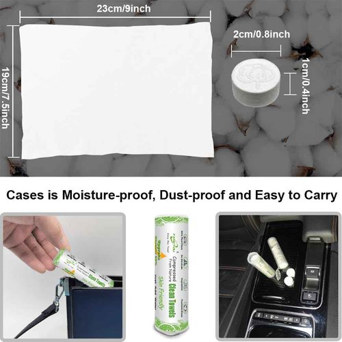 Fancyou Compressed Coin Tissue for Travel 500 Pcs with 4 Carry Cases, Thicken 100% Cotton Disposable Face Cloths, Compact Mini Portable Facial Towel Disposable Washcloth for Camping Home Beauty Office