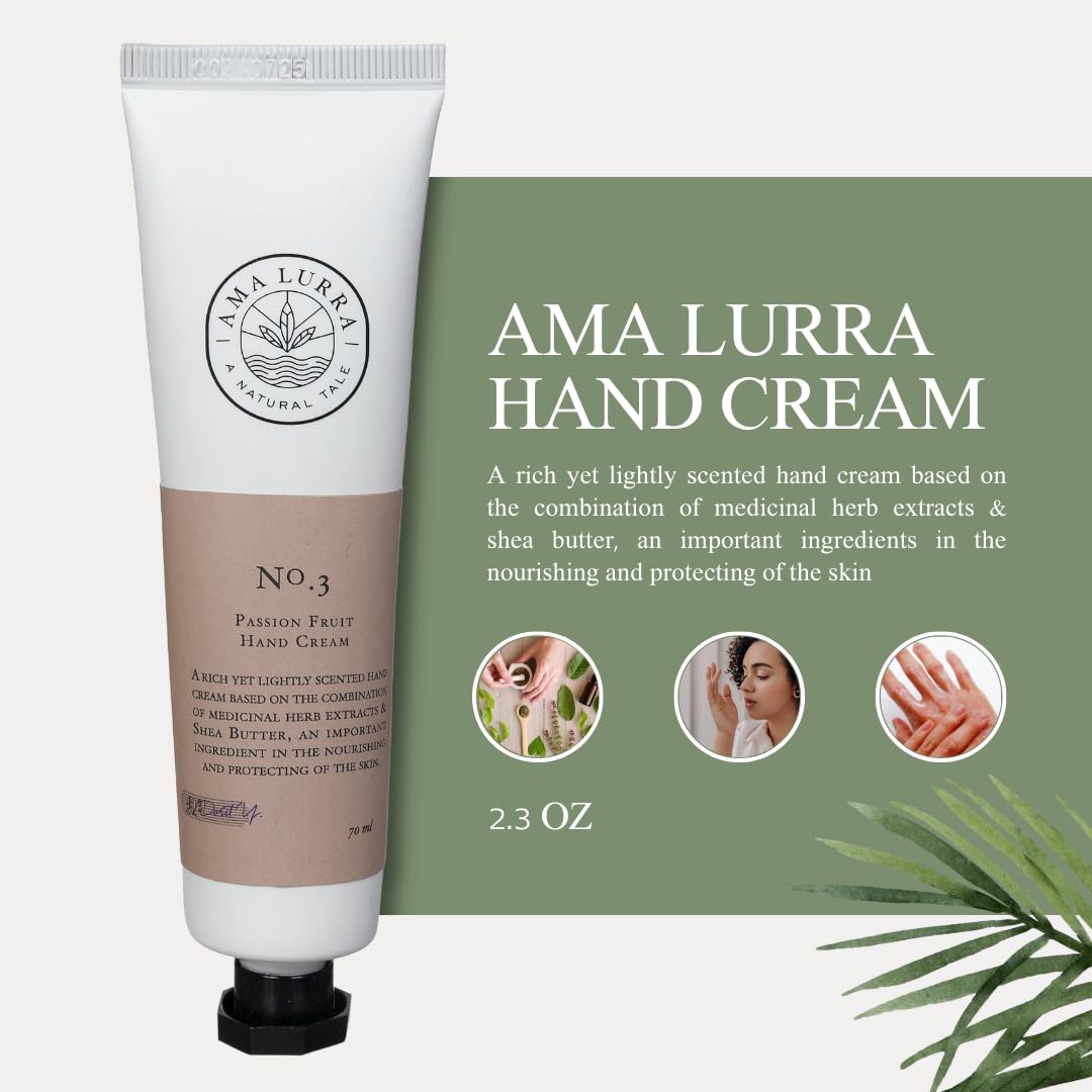 AMA LURRA A NATURAL TALE Natural Hand Lotion for Dry Hands – Moisturizing Handcream for Working Hands with Vitamin E Cream & Shea Butter – Enriching Passion Fruit Hand Repair Balm, 2.3 Oz.