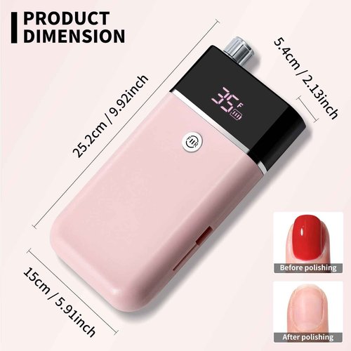 Moskany Professional Electric Nail Drill Kit Pink Portable Rechargeable Cordless Nail File Machine 35000 RPM with 7PCS Bits for Acrylic Gel Powder Nails Polish Pedicure Toenail Tool Salon Set