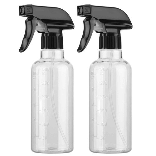TTTred Plastic Spray Bottles (2 Pack 10 oz), Leakproof Adjustable Fine Mist & Jet Stream Nozzle, Premium BPA-Free Plastic Multi-Purpose for Hair, Plants, Cleaning (2 PACK CLEAR)