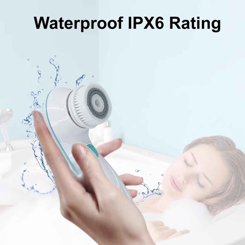 Facial Cleansing Brush, Electric Face Scrubber with 4 Cleanser Heads and 2 Speeds Adjustable for Deep Cleaning, Portable Rechargeable and Waterproof Face Wash Brush for Women & Men (Green)
