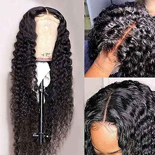 Metamuclia Water Wave 4x4 Lace Front Wigs Human Hair Pre Plucked, 180% Density Brazilian Virgin Wet and Wavy Wigs for Women Curly Wig with Baby Hair Natural Color 24 Inch
